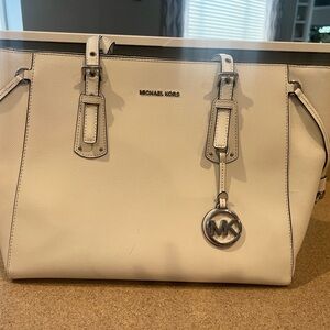 Michael Kors White Saffiano Leather Tote with MK Charm